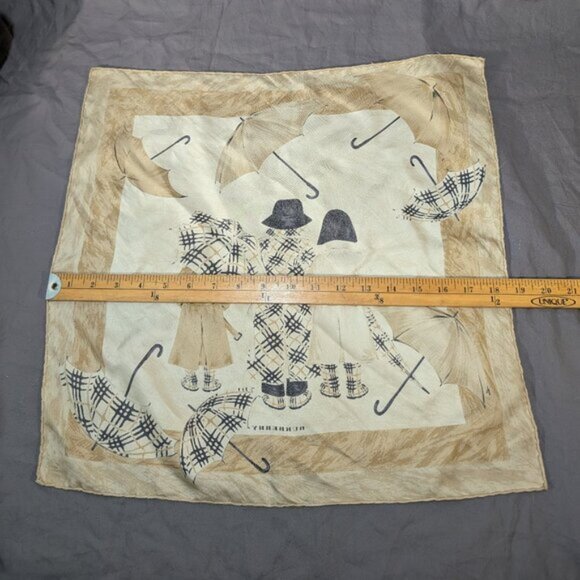 Authentic Vintage Burberry London Silk Scarf Handkerchief - Umbrella Check Scene - Picture 7 of 9